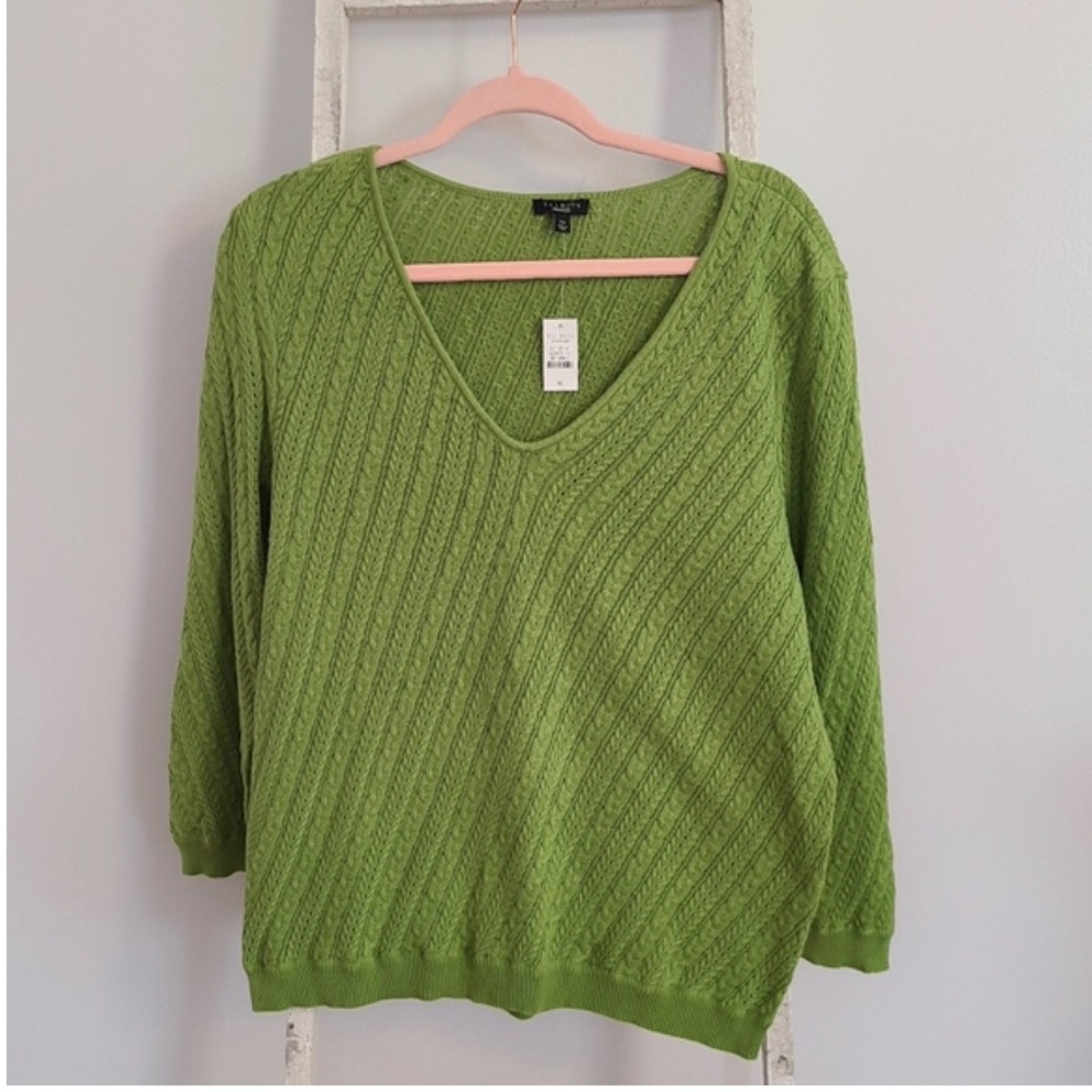 Talbots XL knit vneck sweater, spring green.